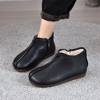 Women Fleece Lining Warm Genuine Leather Boots