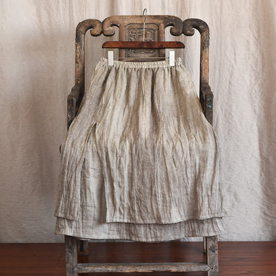 Double Layered Textured Distressed Linen Casual Skirts