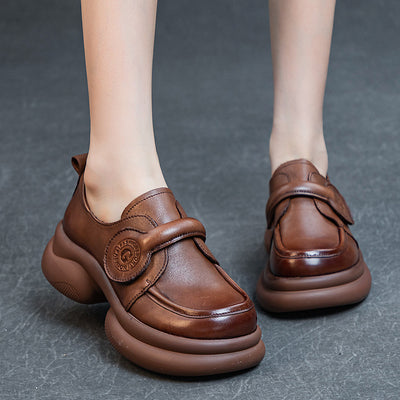 Women Retro Block Heel Handmade Leather Shoes