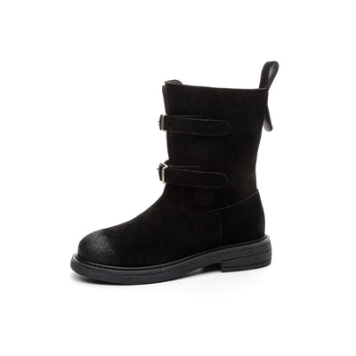 Women Buckle Vintage Suede Martin Boots