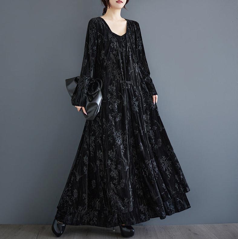 Women Elegant Vintage Jacquard Velvet Mid- Length Coat