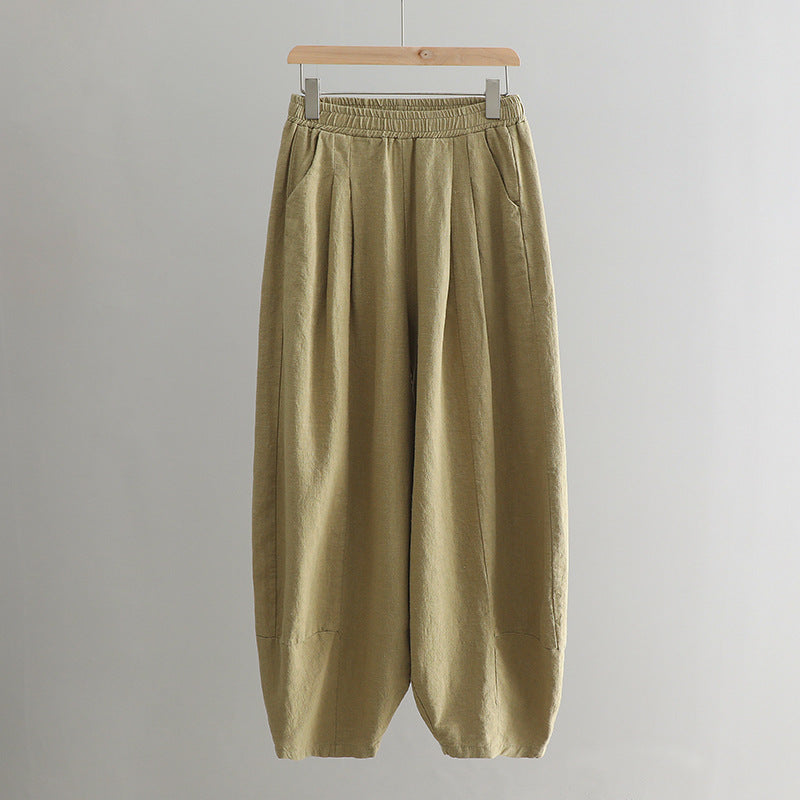 Solid Color Loose Linen Harem Pants for Women