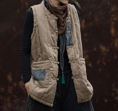 Ladies Warm Padded Quilted Patchwork Warm Ramie Cotton Vest