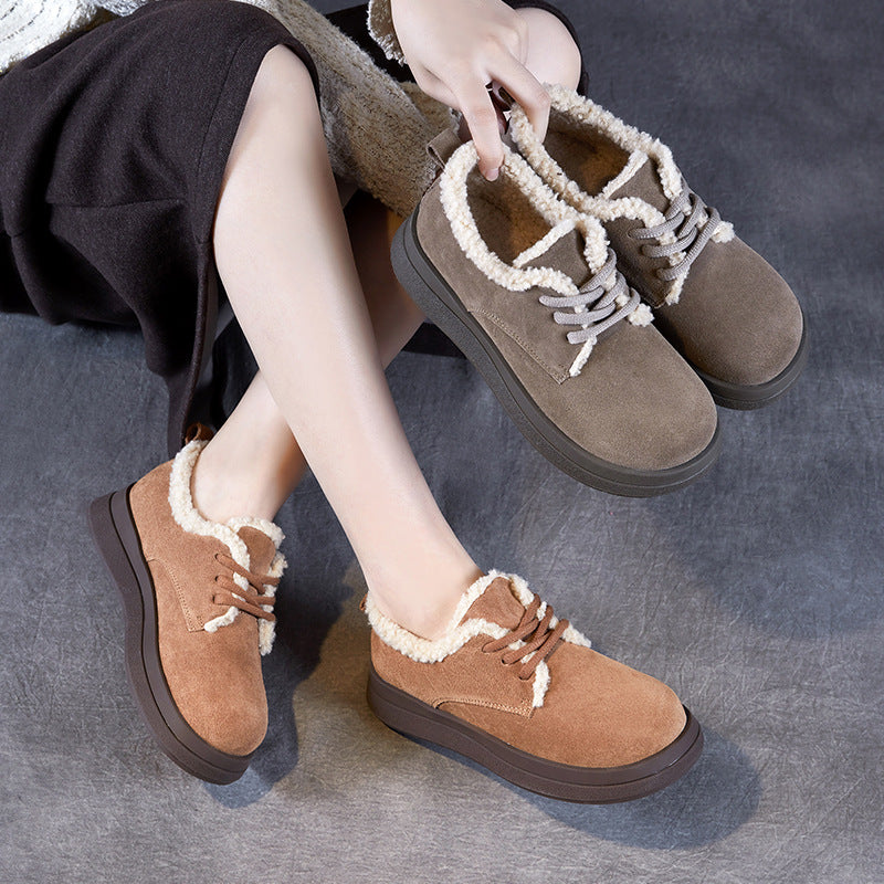 Cozy Genuine Leather Fleece Lining Warm Platform Suede Casual Shoes