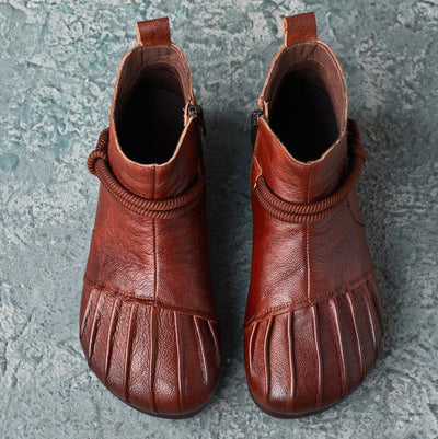 Babakud Women Retro Pleated Handmade Leather Booties