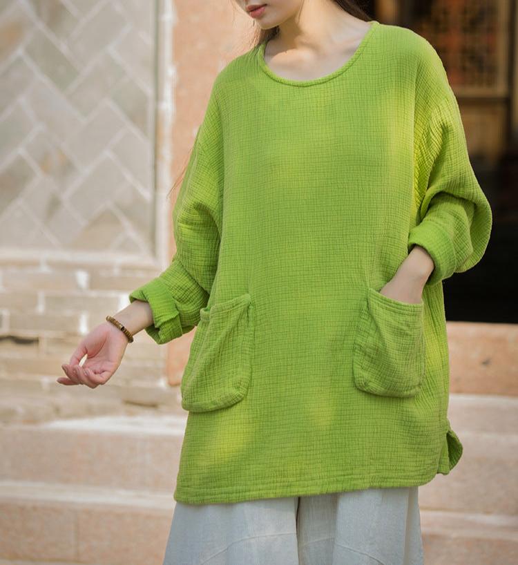 Women Loose Textured Solid Color Long Sleeves Tops