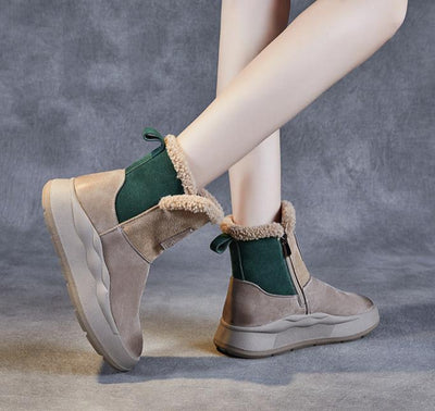 Women Retro Warm Fleece Lining Suede Leather Short Boots