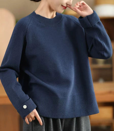 Women Autumn Winter Solid Color Retro Thickened Ribbed Sweater