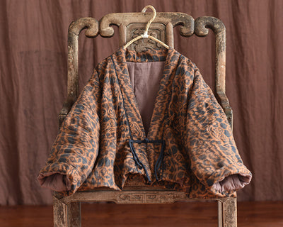 Retro Distressed Washed Printed Cotton Linen Short Down Coat