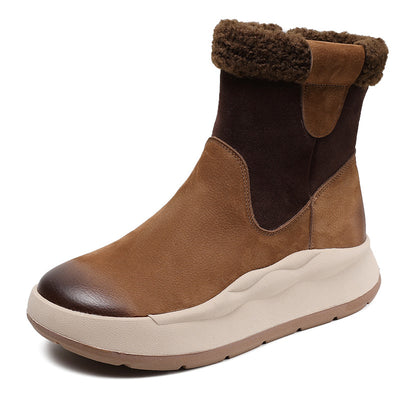 Women Thick- Soled Color Block Warm Fleece Snow Boots