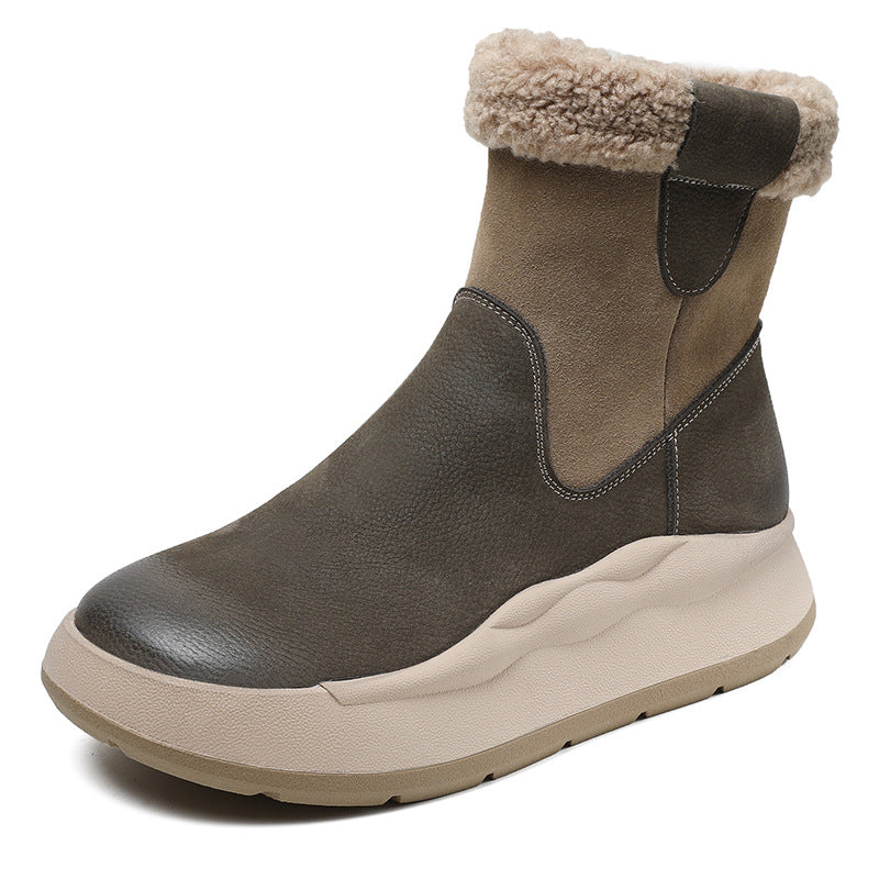 Women Thick- Soled Color Block Warm Fleece Snow Boots