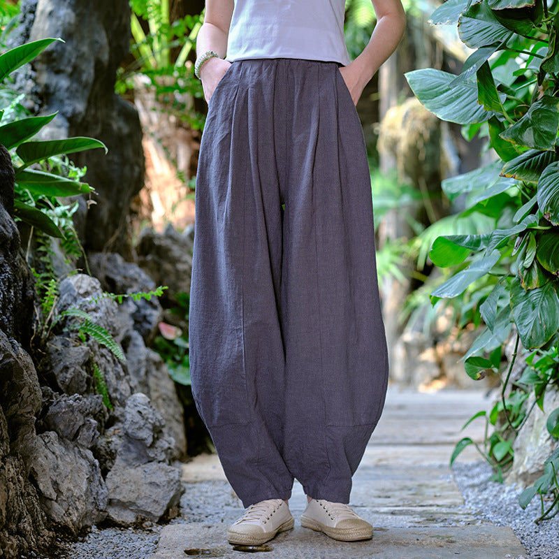 Solid Color Loose Linen Harem Pants for Women