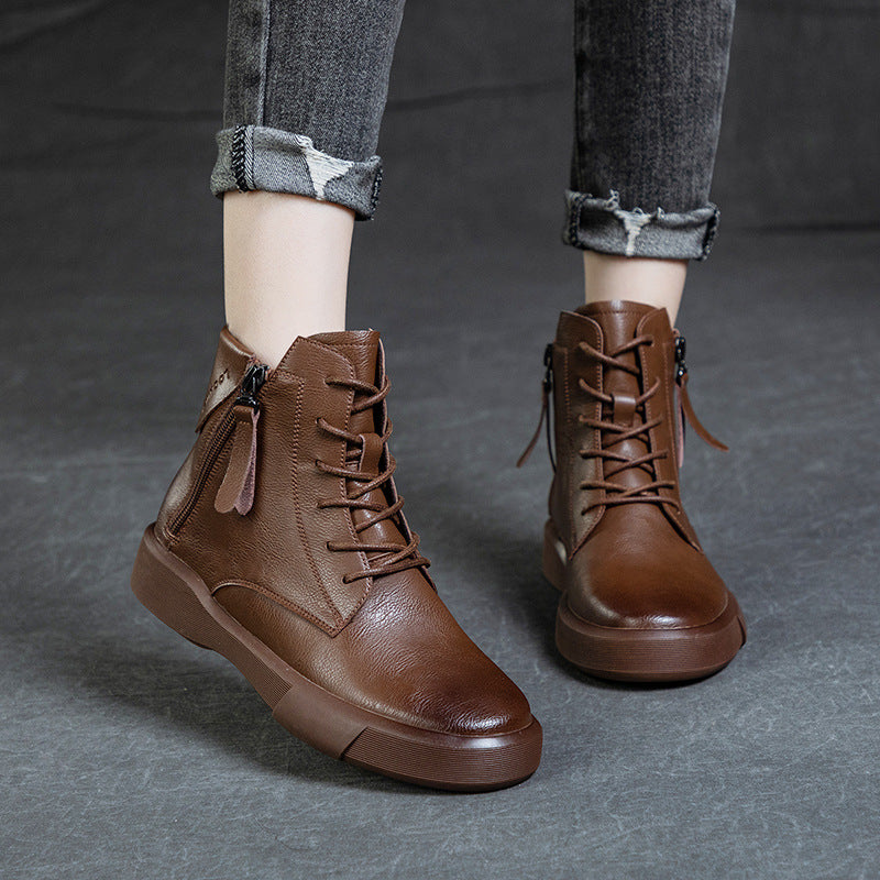 Women Retro Fold-Over Lace Up Martin Boots