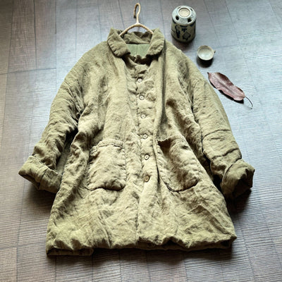 Women Retro High Quality Mid-Length Padded Linen Coats