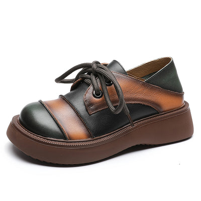 Retro Color Block Platform Casual Leather Shoes