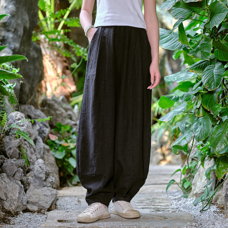 Solid Color Loose Linen Harem Pants for Women