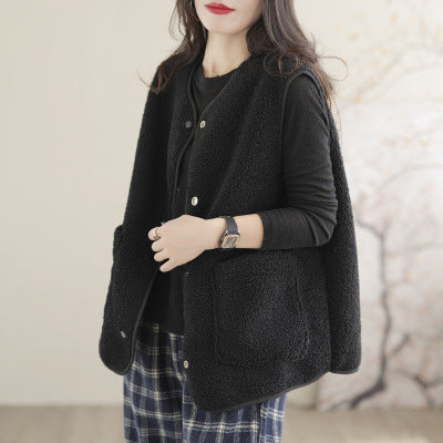 Women Solid Color Cozy Sherpa Vest