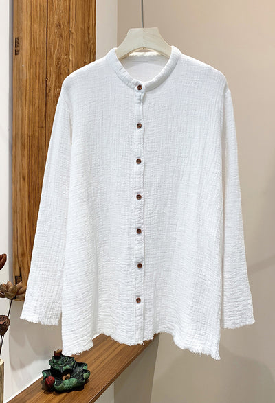 Women Casual Button- Up Textured Cotton Linen Shirts