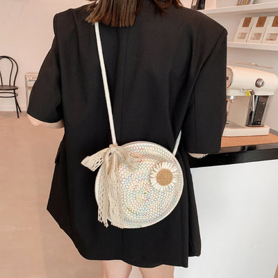 Casual Stylish Handwoven Straw Round Crossbody Bag