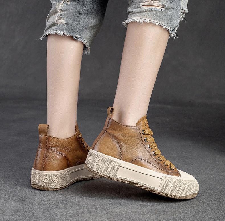 Women Casual Stylish High- Top Leather Casual Shoes