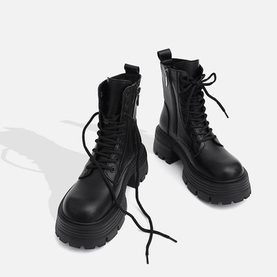 Women Classic Lace Up Platform Mid- Calf Boots