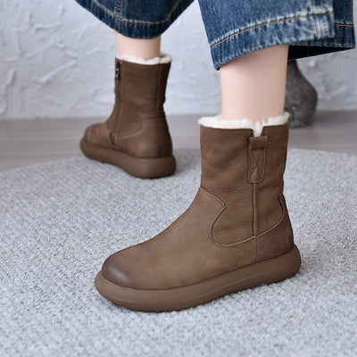 Women Thickened Warm Zipper Fleece Lining Short Boots