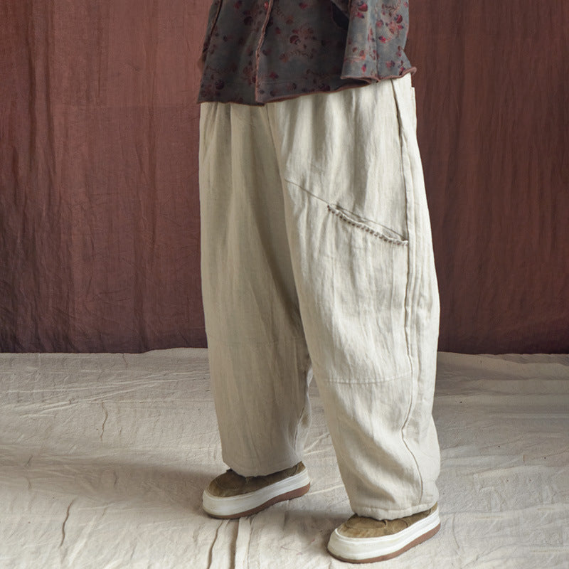 Women Winter Loose Fit Vintage Cotton Linen Trousers