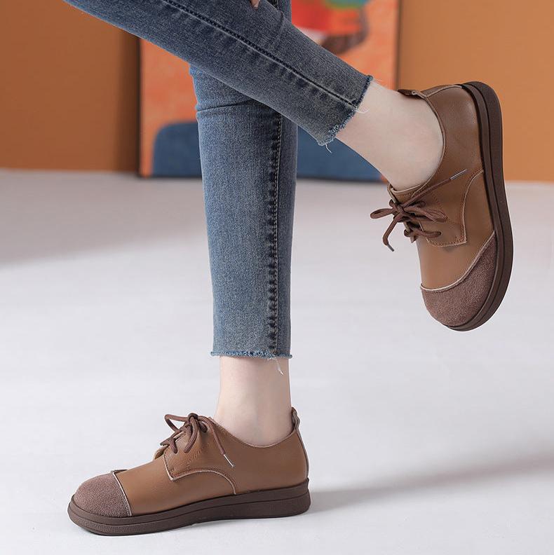 Women Commuting Suede Patchwork Casual Leather Shoes