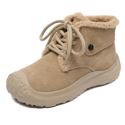 Women Cozy Warm Lace- Up Suede Snow Boots