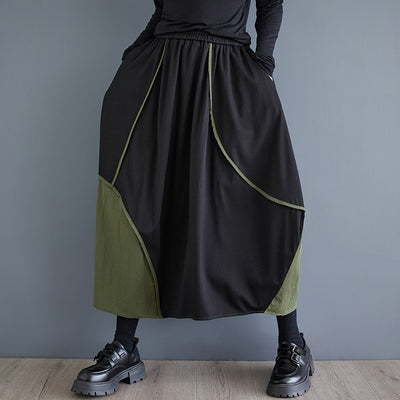 Casual Elastic Waist Asymmetric Color Block Skirts