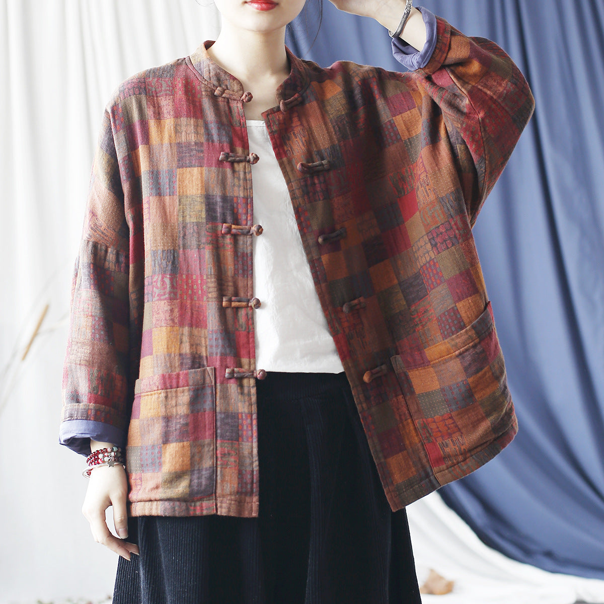 Vintage Plaid Double- Layer Cotton Coats