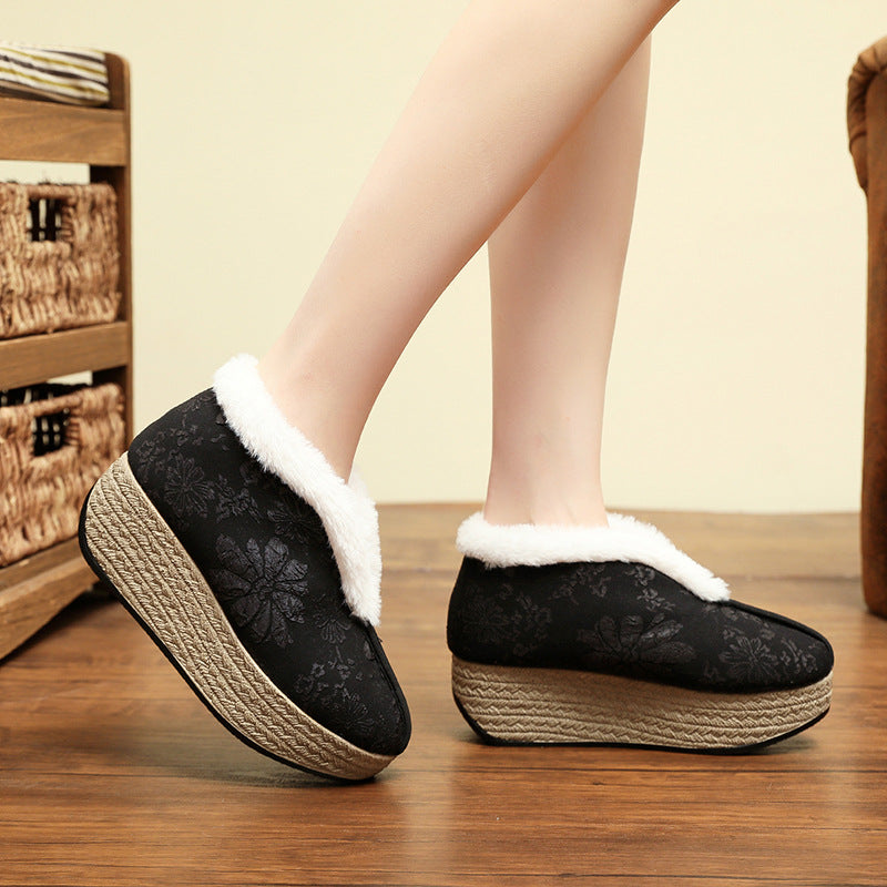 Women Traditional Jacquard Warm Platform Cotton Cloth Shoes