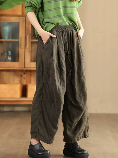 Women Casual Solid Color Loose Linen Pants