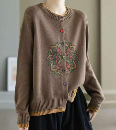 Women Casual Embroidered Knitted Sweater Cardigan