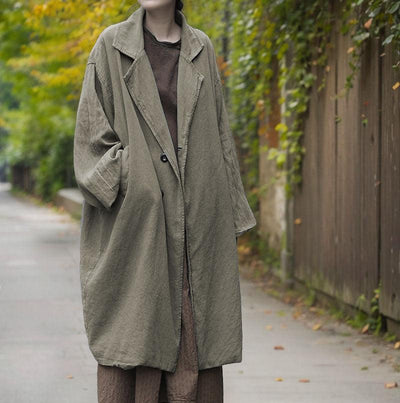 Women Autumn Lapel Cotton Linen Mid-Length Coats