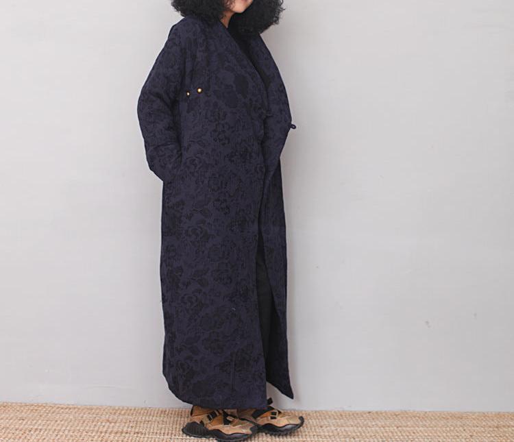 Elegant Blue Jacquard Asymmetrical Cotton Long Robe