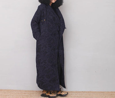 Elegant Blue Jacquard Asymmetrical Cotton Long Robe