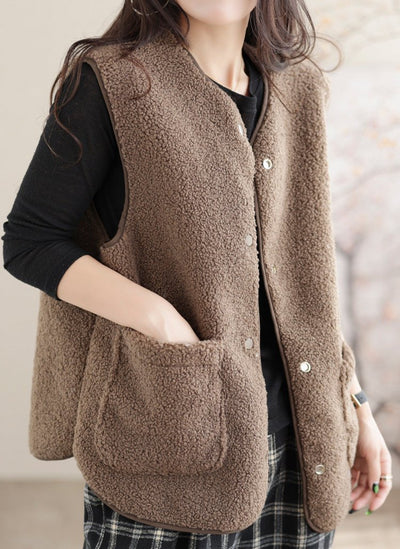 Women Solid Color Cozy Sherpa Vest