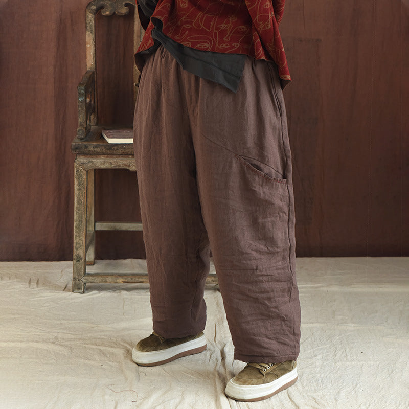 Women Winter Loose Fit Vintage Cotton Linen Trousers