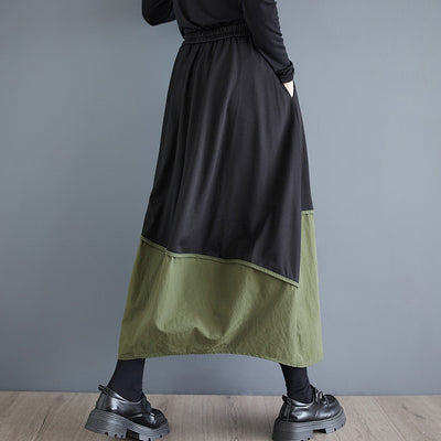 Casual Elastic Waist Asymmetric Color Block Skirts