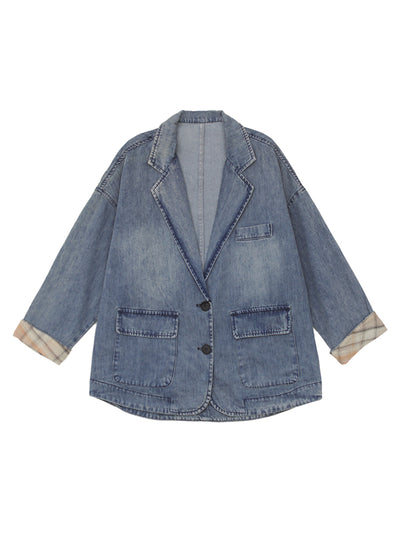 Ladies Retro Loose Washed Lapel Denim Jacket