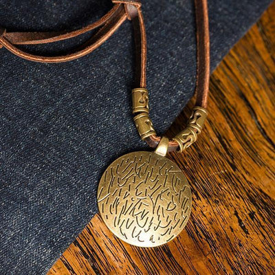 Alloy Pictograms Round Leather Chain Necklaces