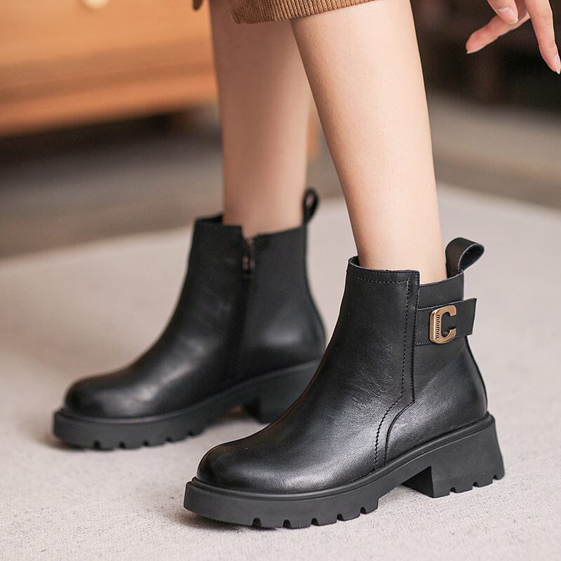 Autumn Retro Minimalist Leather Thick Soled Boots