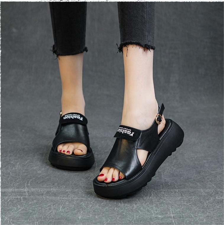 Women Genuine Leather Peep-Toe Sandles