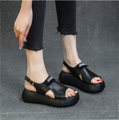 Women Genuine Leather Peep-Toe Sandles