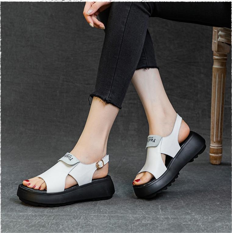 Women Genuine Leather Peep-Toe Sandles