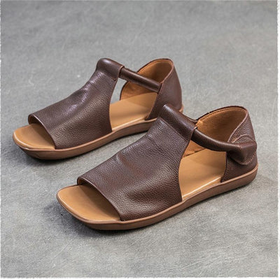 Women Leather Square Toe Flat Sandles