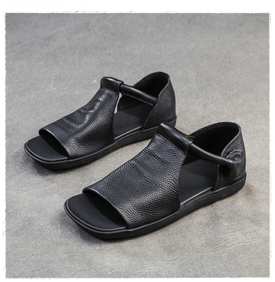 Women Leather Square Toe Flat Sandles