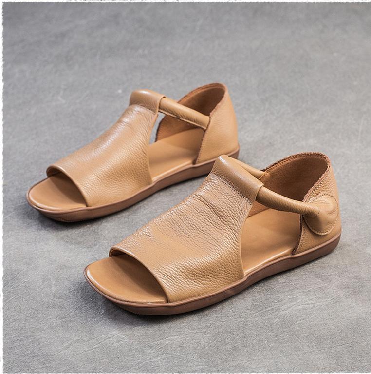 Women Leather Square Toe Flat Sandles