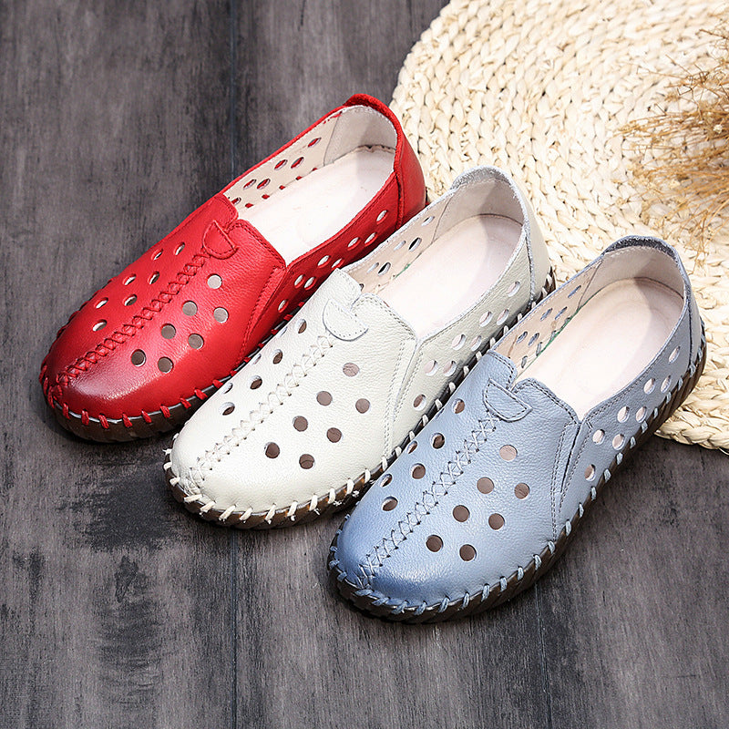 Women Summer Leather Casual Slip On Sandals